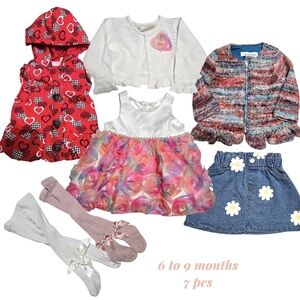 Kids Baby Girl  7-Piece  Clothing Bundle Size 6 To 9 Months